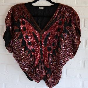 VINTAGE RED AND BLACK 80'S  BUTTERFLY TOP